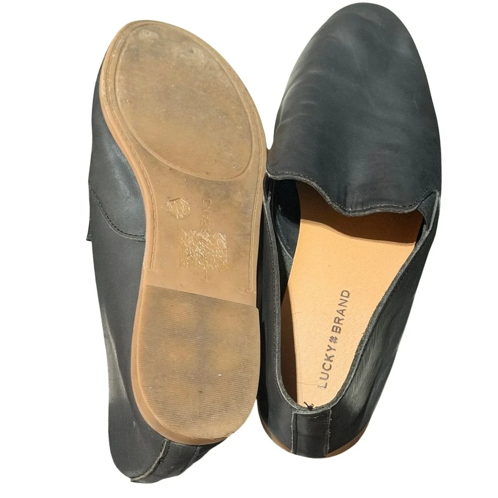Lucky Brand Emmie Flat Shoes Womens 8.5 Black Leather Slip On Ballet Minimalist